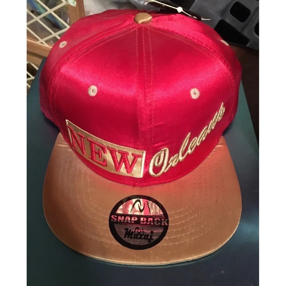 Vtg Snap Back New Orleans Louisiana Hat Spell Out Logo Adjustable Mazaj Red Gold
